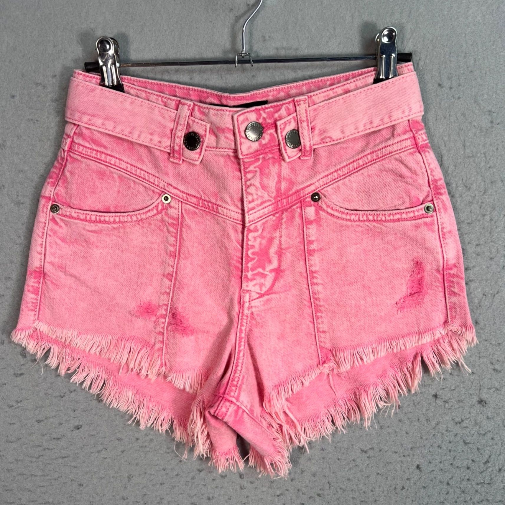 Denime Retrofête Womens 25 Vintage Pink Tessa Frayed Denim Shorts NEW! Short, 5-Pocket, High Rise, 3.5in Inseam, Cotton Denim, Summer, Spring, Casual, Women Size 42" / US 20 - 2 Thumbnail