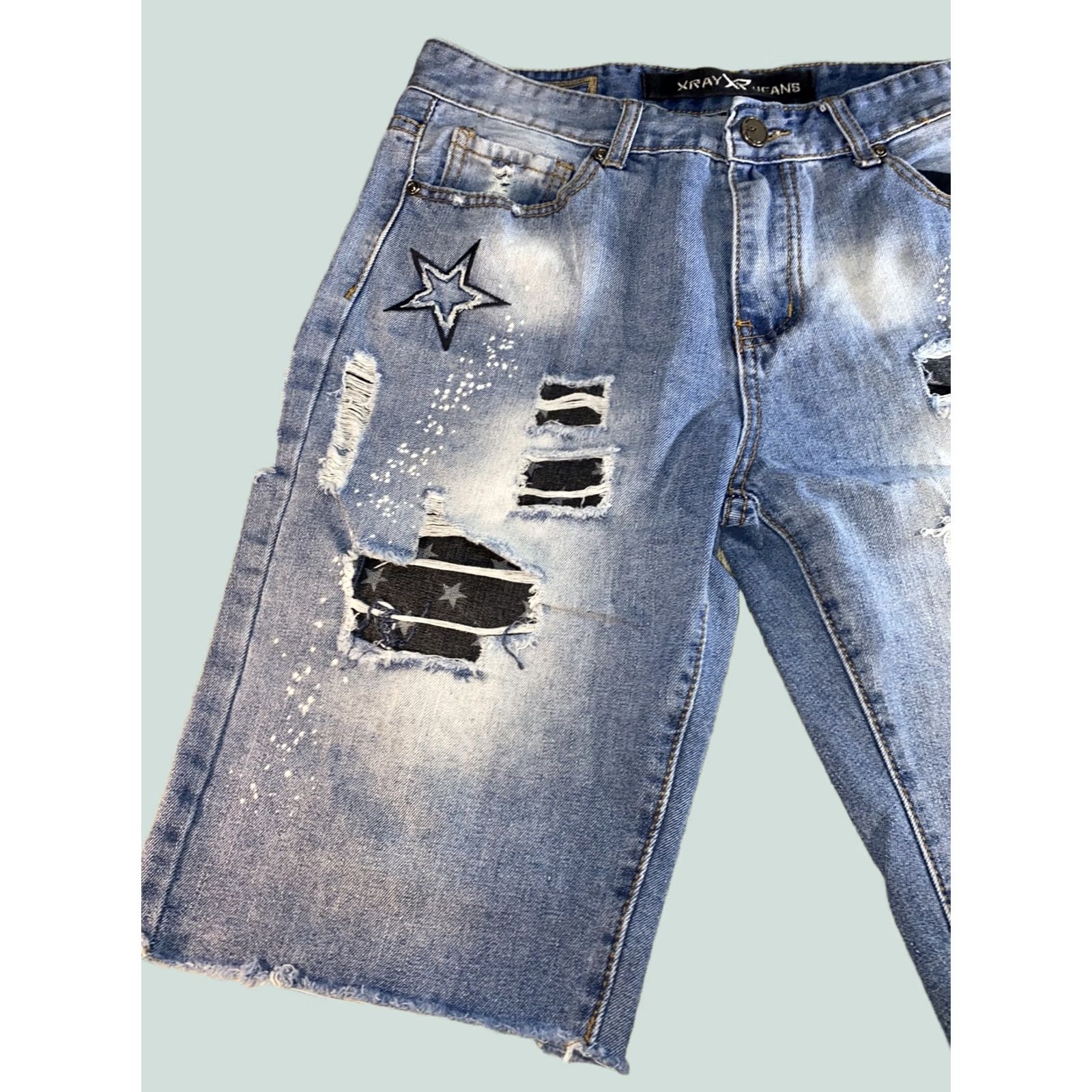 Vintage XRAY Jeans Bermuda Shorts Slim 34 Mens Blue Distressed 5-Pocket Cotton Blend Spandex Size US 34 / EU 50 - 1 Thumbnail