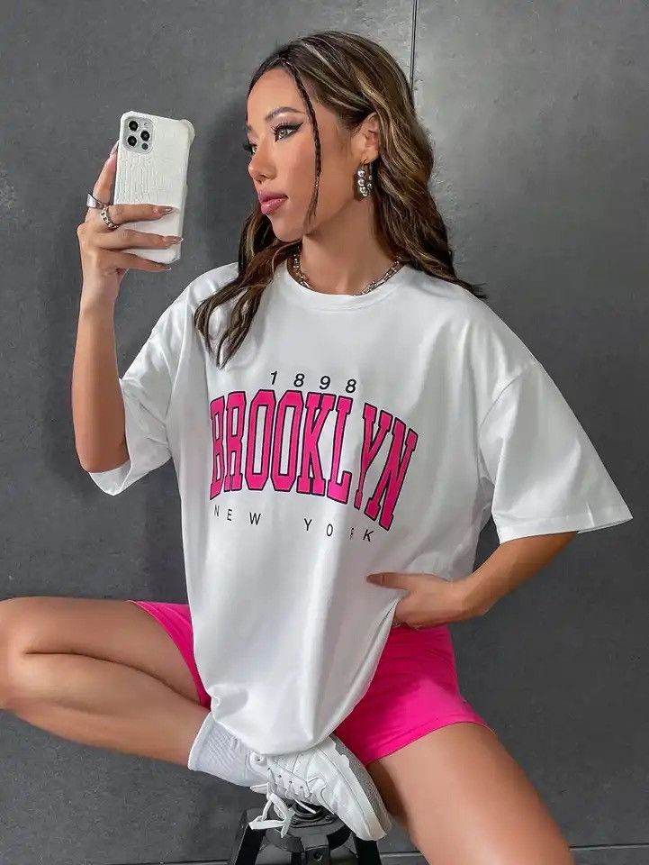 Other Women T Shirt 1898 Brooklyn York Letter Print Tops Tee Size ONE SIZE - 1 Thumbnail
