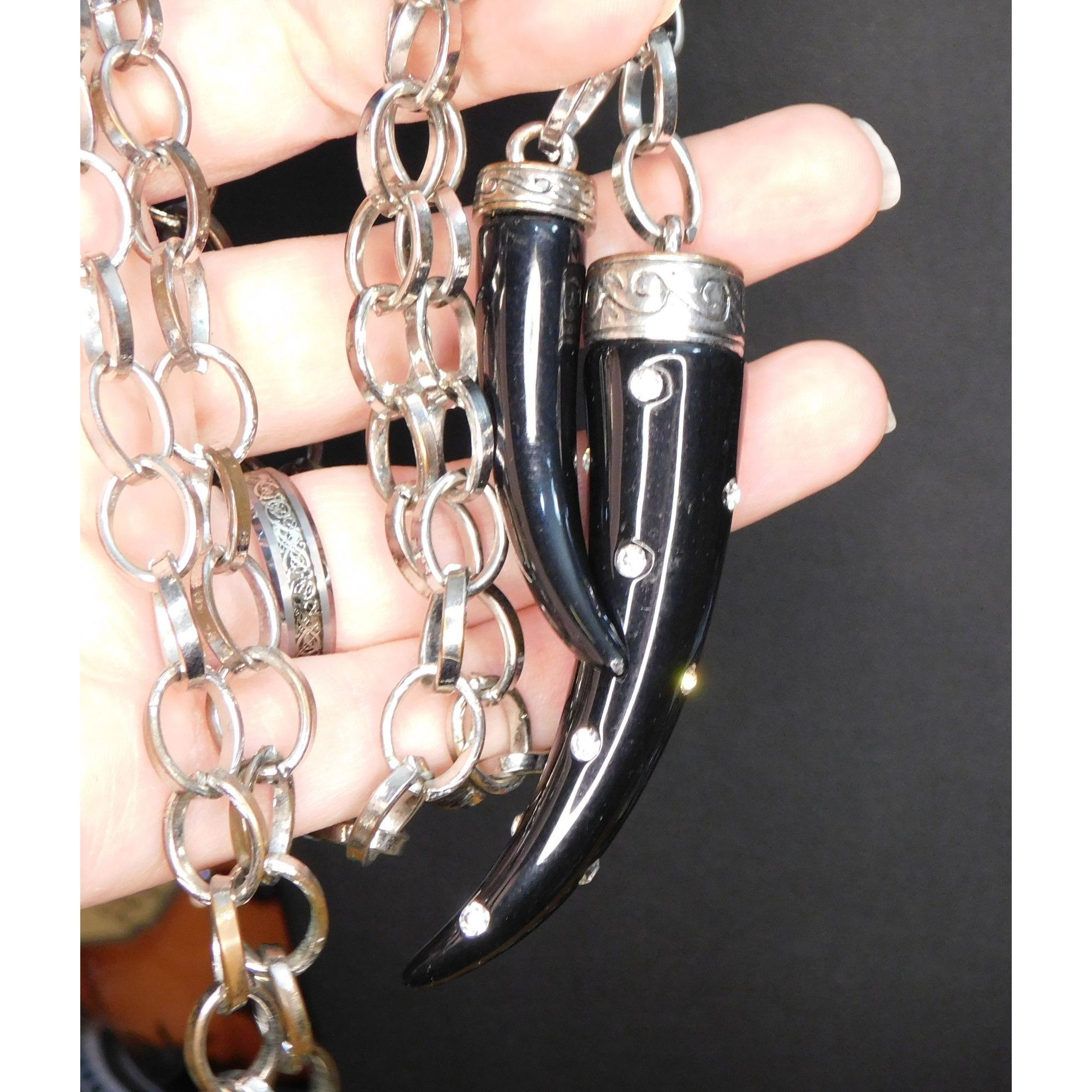 Other Gothic Rhinestone Claw Black And Silver Tone PendantNecklace Size ONE SIZE - 2 Thumbnail
