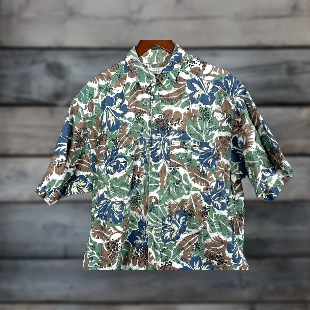 Guess VINTAGE GUESS Men’s Hawaiian Shirt XL Green Floral 90s Casual Cotton Button-Up Size US XL / EU 56 / 4 - 1 Thumbnail