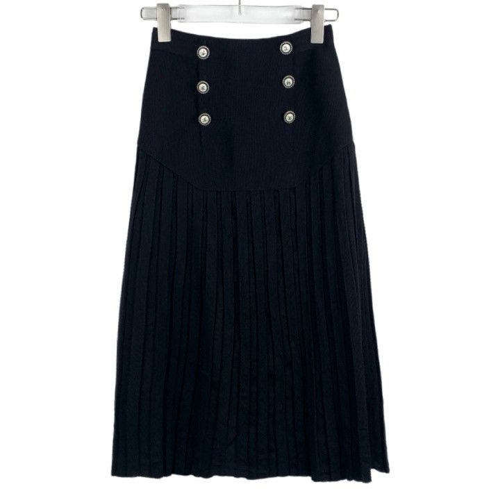Chanel Chanel logo button pleated black wool bustier dress Size 25" / US 0 / IT 36 - 1 Thumbnail
