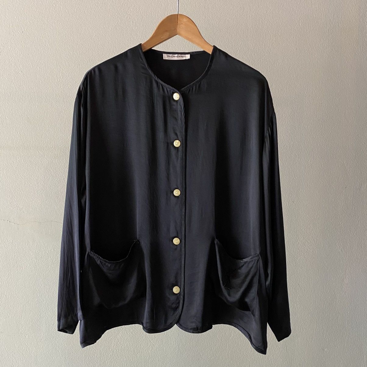 Yves Saint Laurent YVES SAINT LAURENT Black Pocket Shirt with White Buttons Size M / US 6-8 / IT 42-44 - 1 Thumbnail