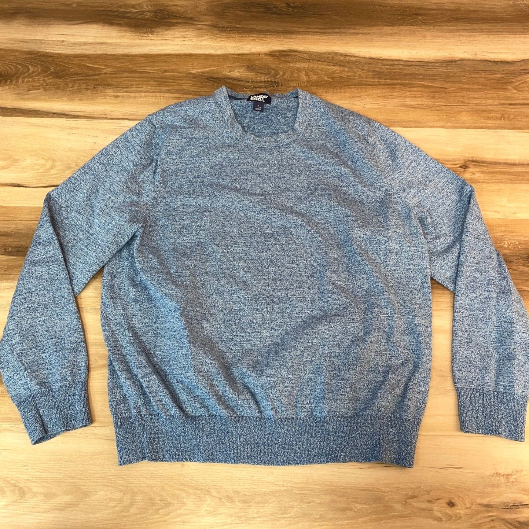Lands' End Lands' End Mens Large Blue Heathered Crewneck Pullover Knit Cotton Sweater Shirt Size US L / EU 52-54 / 3 - 2 Thumbnail