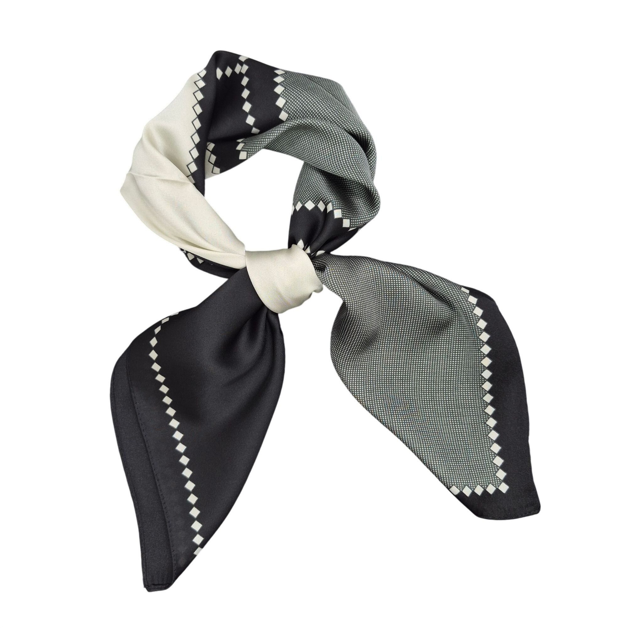 Other ⭐Luxury Elegant Silky Scarf Black Grey Taupe Plaid Geometric Size ONE SIZE - 2 Thumbnail
