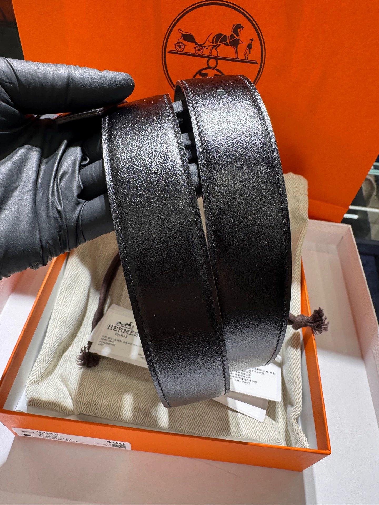 Hermes HERMES Belt Double Calfskin 32mm 100cm Black x Etoupe Size ONE SIZE - 9 Thumbnail