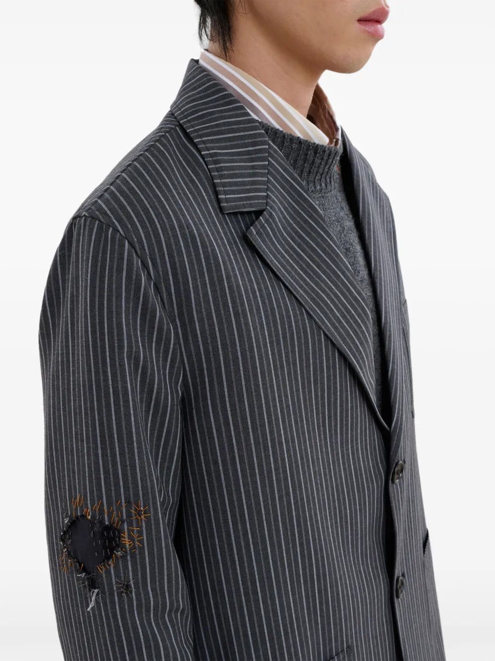 Marni o1w1db11125 Distressed Effect Striped Jacket in Black/Grey Size US S / EU 44-46 / 1 - 5 Thumbnail