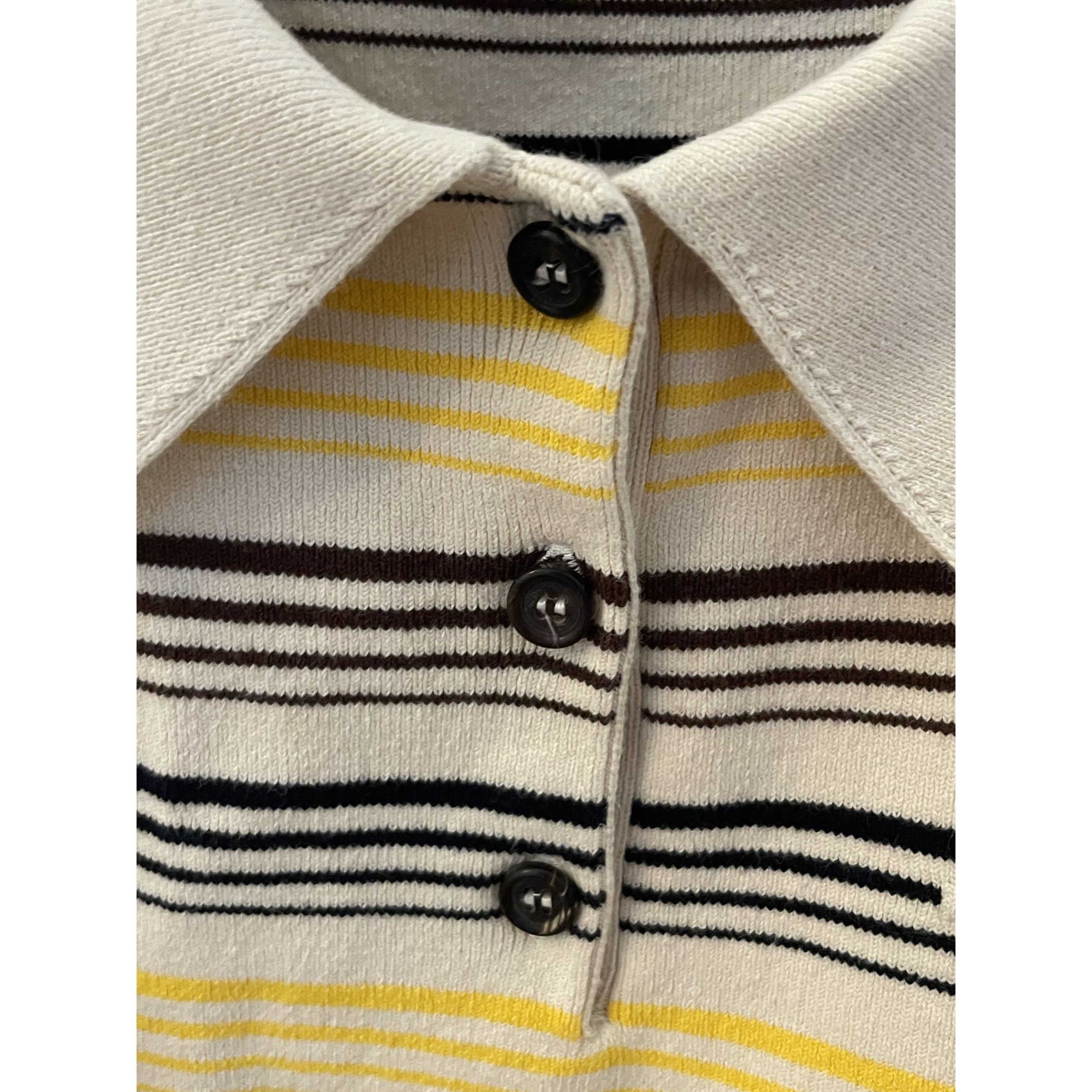 Miu Miu Miu Miu Womens Striped Knit Polo Shirt Beige Yellow Black Ma Size M / US 6-8 / IT 42-44 - 6 Thumbnail