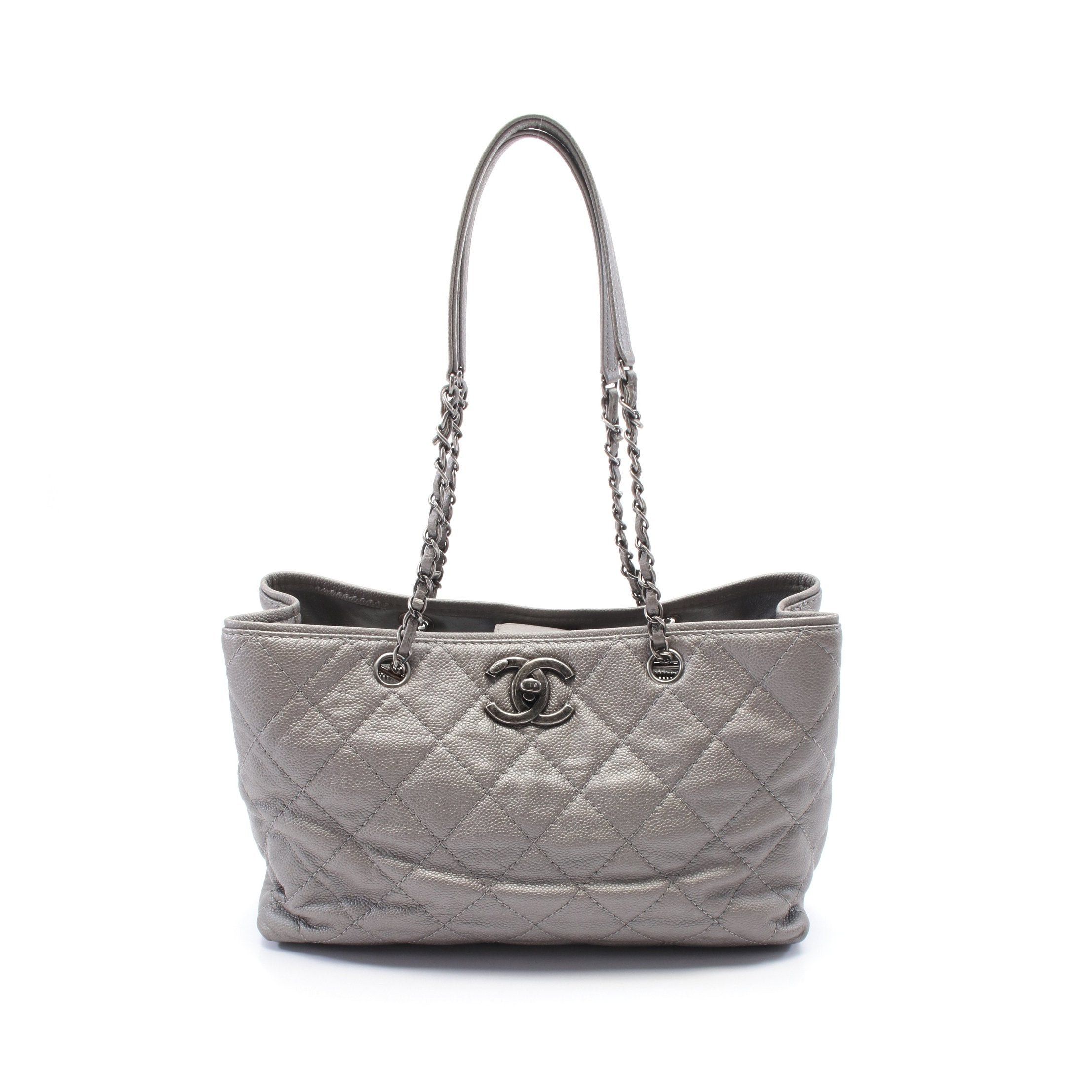 Chanel Matelasse Chain Shoulder Bag Tote Caviar Skin Silver Antique Hardware, Women's
