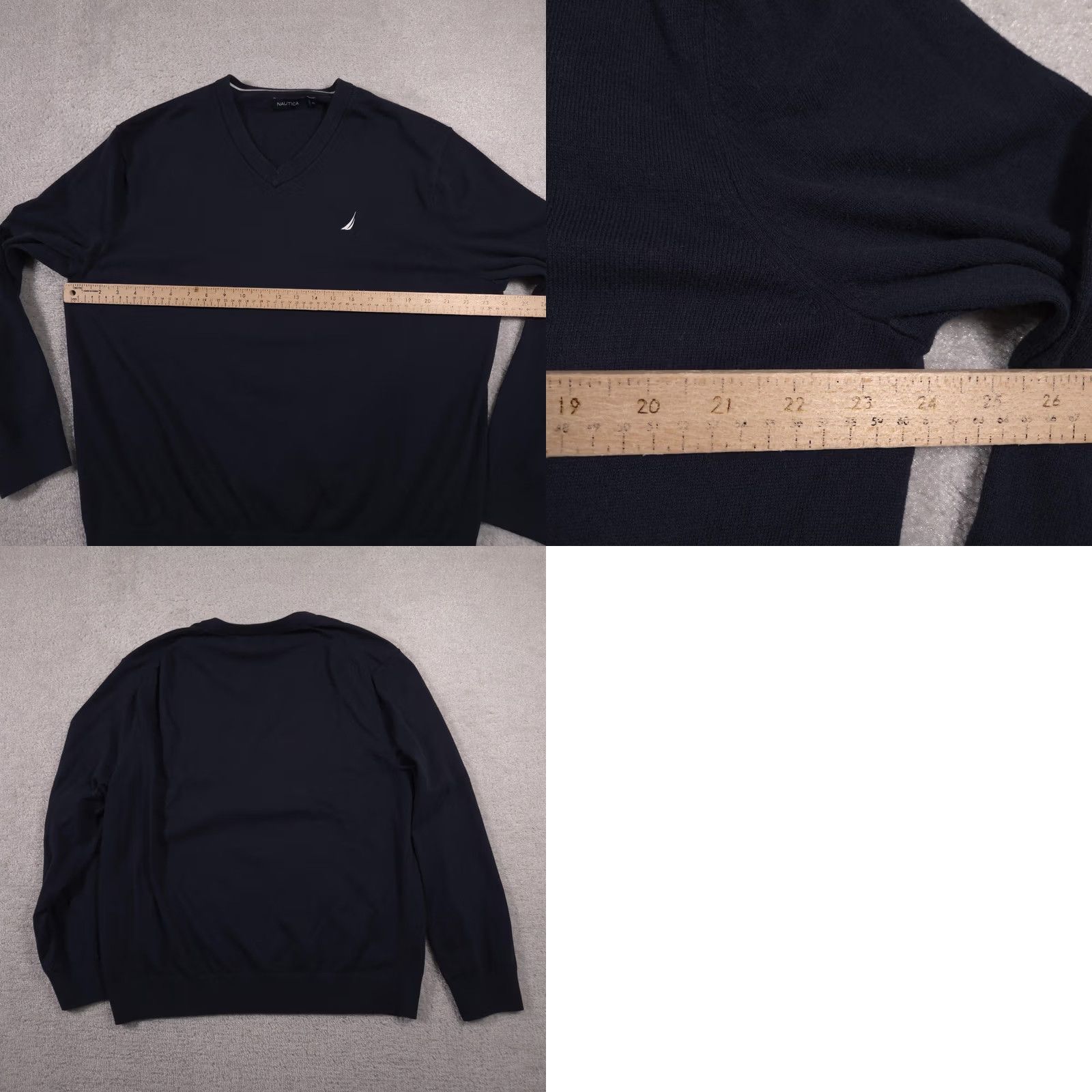 Nautica Nautica Mens Sweater V-Neck Pullover Knit Embroidered Sail Logo Navy Blue 2XL Size US XXL / EU 58 / 5 - 8 Thumbnail