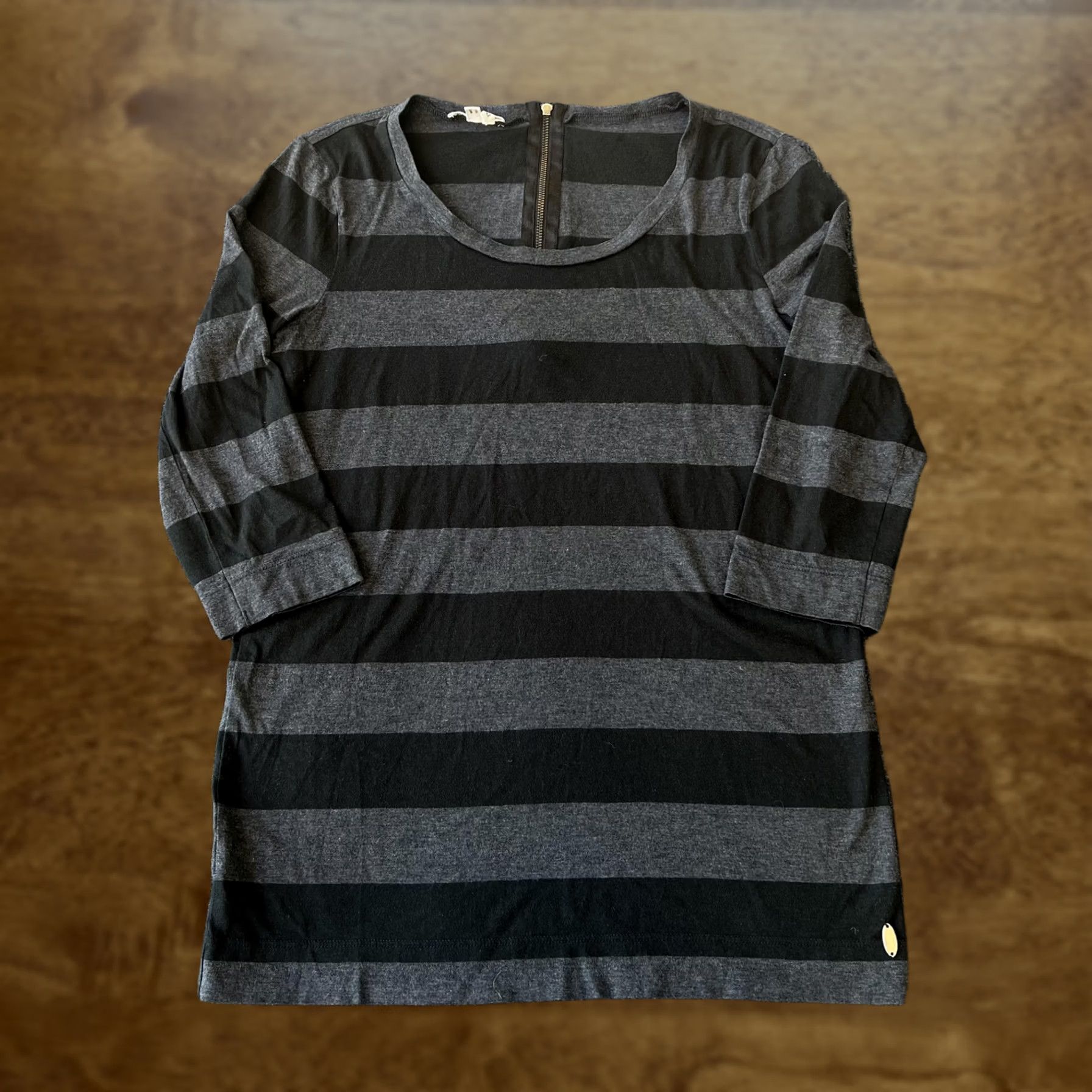 Lacoste Lacoste Dress Womens Large Black Gray Striped 3/4 Sleeve Back Zip Tunic Crewneck Size L / US 10 / IT 46 - 1 Thumbnail