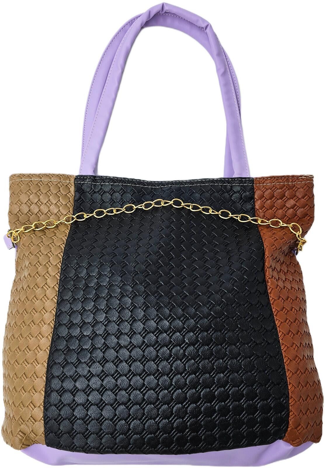 The Unbranded Brand Stylish Multi-Color Woven Tote Bag with Gold Chain Accent Size ONE SIZE - 4 Thumbnail
