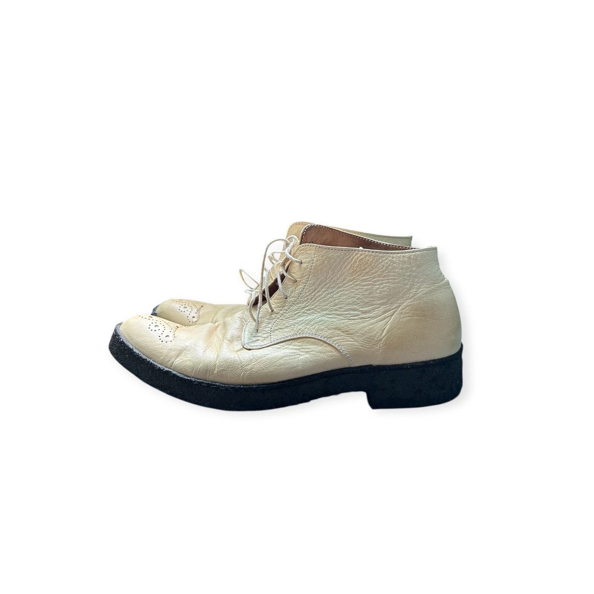 Maison MIHARA YASUHIRO White/Yellow Leather Desert Ankle Wingtip Rockabilly Boots Size US 8 / EU 41 - 3 Thumbnail