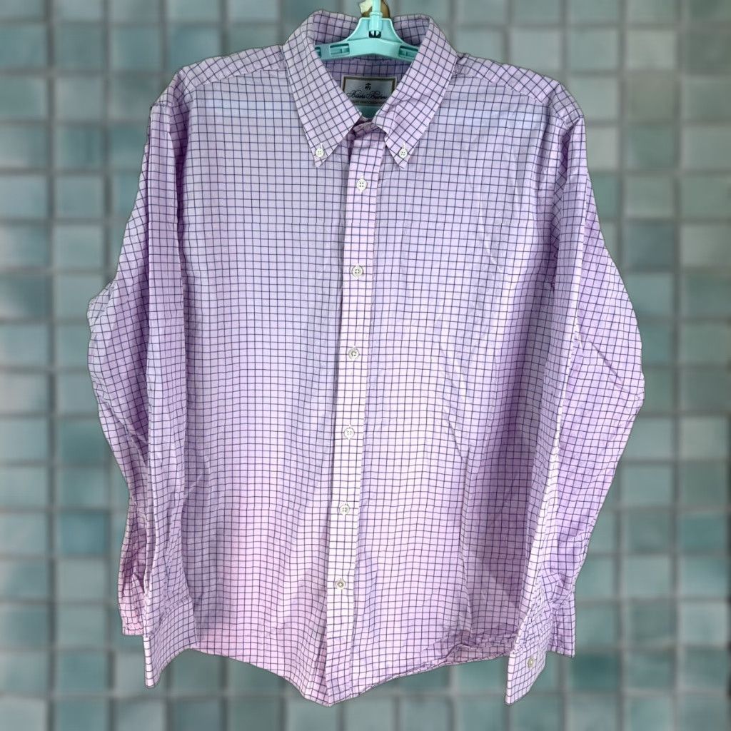 Brooks Brothers VINTAGE Brooks Brothers Button-Up Shirt Mens Regular Purple Check Embossed Print N/A Size US M / EU 48-50 / 2 - 1 Thumbnail