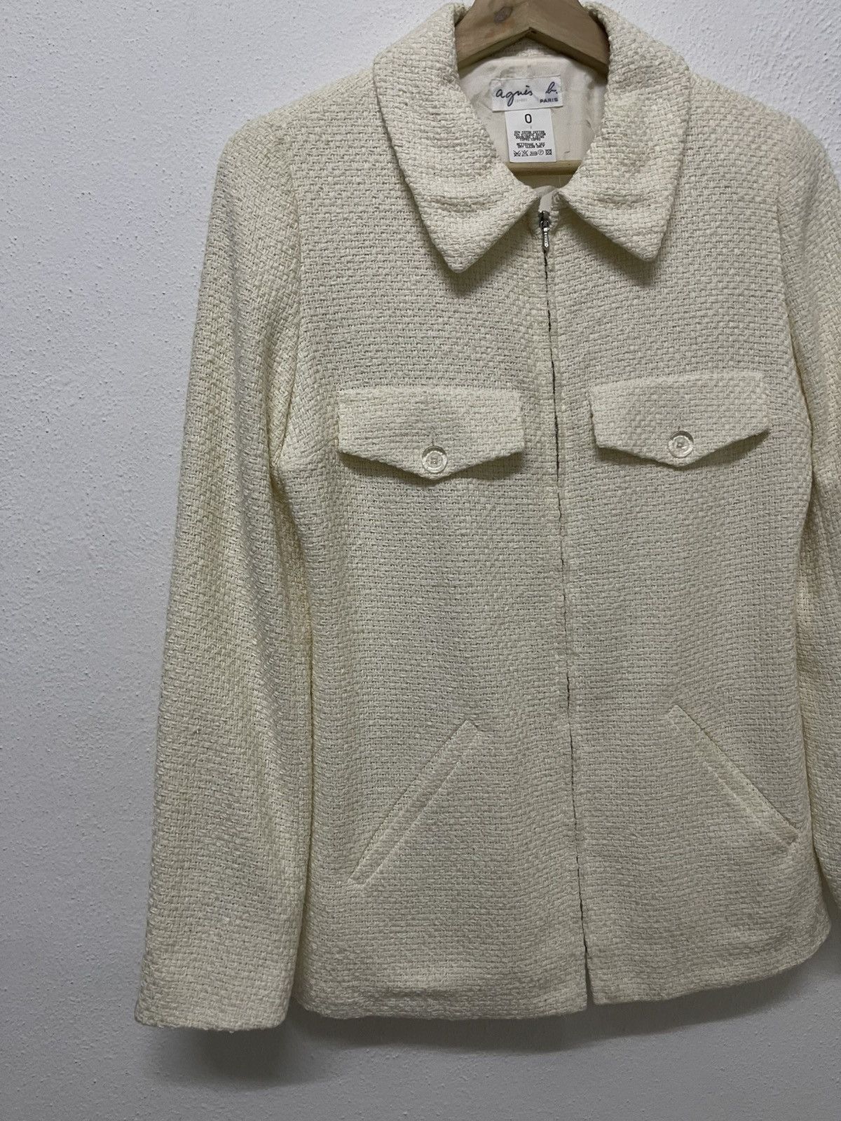 agnes b. 1990s AGNES B OFF-WHITE TEXTURED ZIPPER JACKET Size XS / US 0-2 / IT 36-38 - 3 Thumbnail