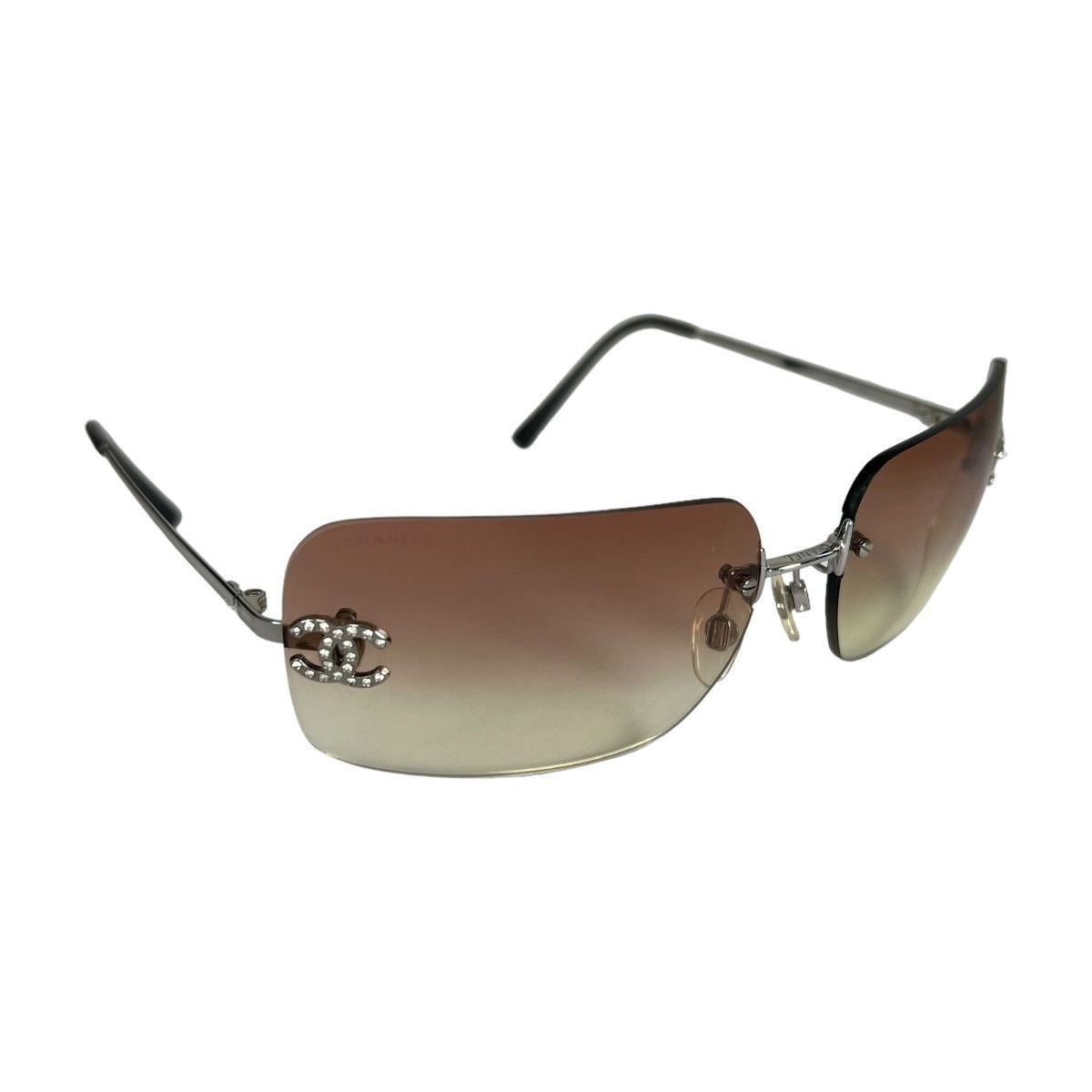 image of Chanel Cc Rhinestone Rimless Sunglasses in Bordeaux, Women's