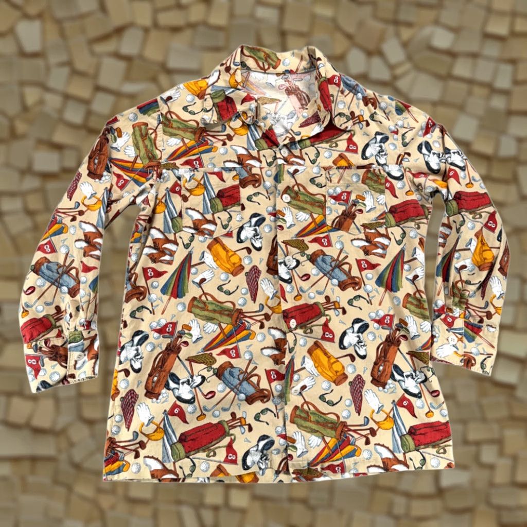Vintage VINTAGE Golf Shirt Adult XL Brown All Over Print Camp USA 80s Size US XL / EU 56 / 4 - 1 Thumbnail