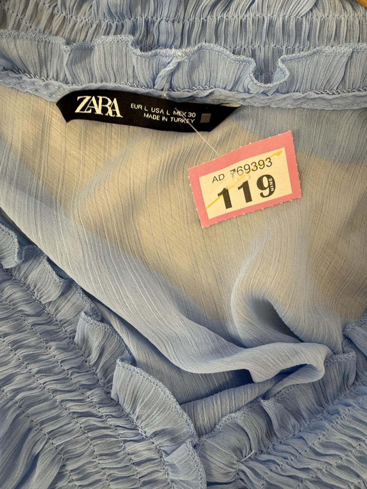 Zara Light Blue Ruffle Front Blouse Size L Size L / US 10 / IT 46 - 3 Thumbnail
