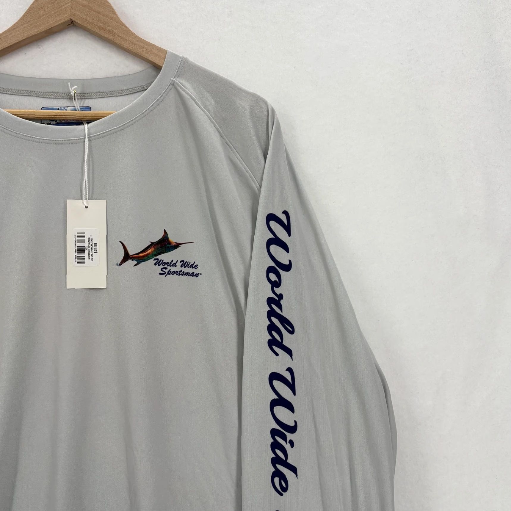 Vintage World Wide Sportsman Shirt Mens 2XL Gray Long Sleeve Fishing Marlin Graphic NWT Size US XXL / EU 58 / 5 - 3 Thumbnail