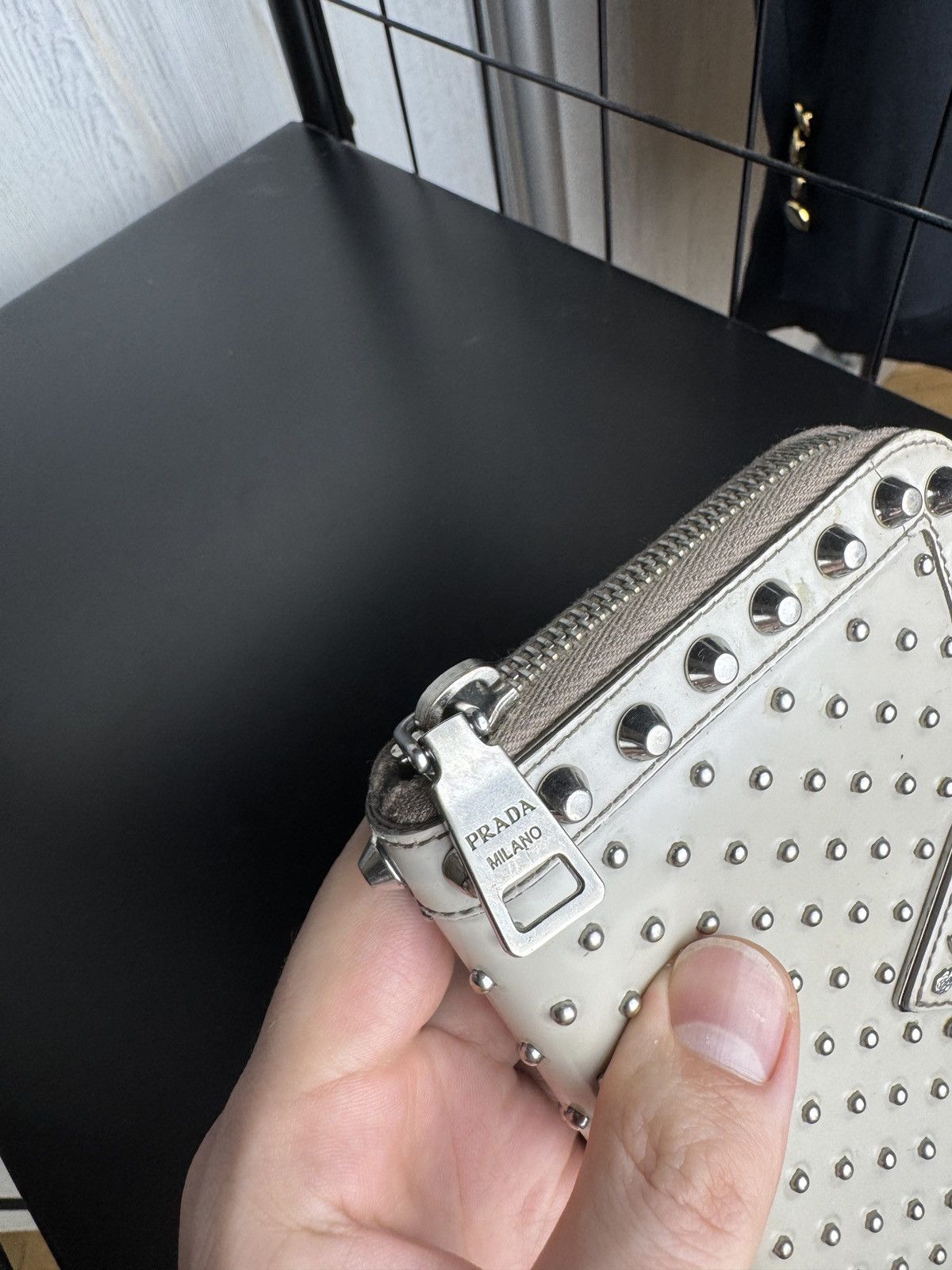 Prada PRADA WALLET STUDDED PURSE GRAY CARDS STUDDED WALLET Grey Size ONE SIZE - 18 Thumbnail