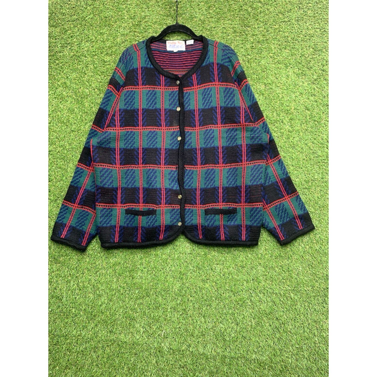 Vintage VINTAGE Tally Ho Cardigan Sweater Women 2XL Green Plaid Heavyweight Wool Button Up Cardigan 1990s Womens Size XXL / US 16-18 / IT 52-54 - 3 Thumbnail