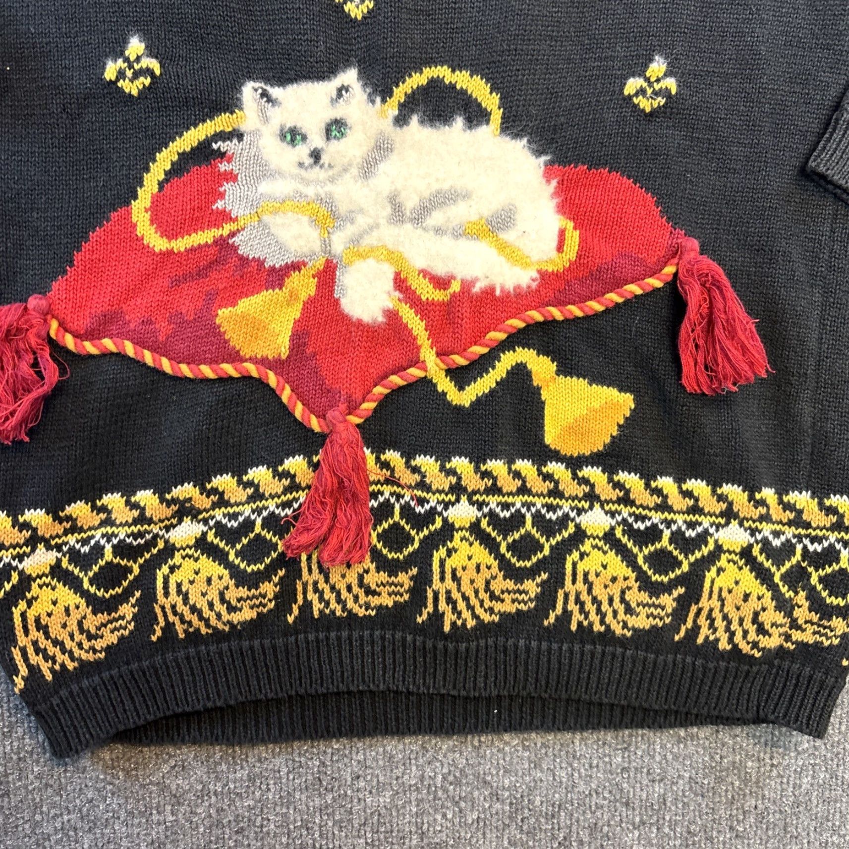 Vintage VINTAGE Susan Bristol Sweater Cat Tassel Design Fringe Small Blue Crew Neck Women Pullover 1993 Granny Style Size S / US 4 / IT 40 - 3 Thumbnail