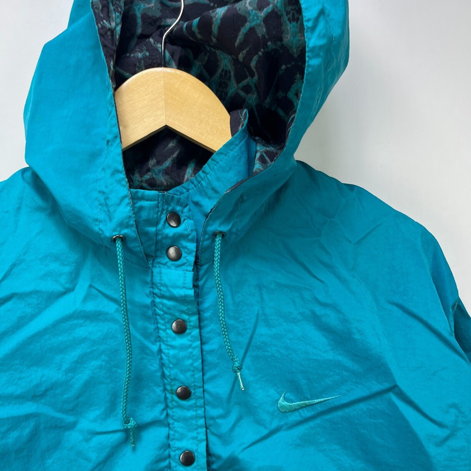 Nike × Vintage Vintage 90s Nike Tonal Swoosh Jacket Womens Med Teal Anorak Size M / US 6-8 / IT 42-44 - 3 Thumbnail