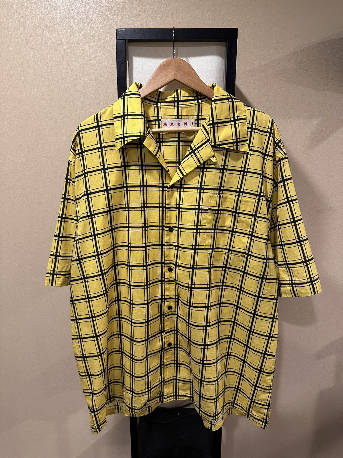 Marni Marni Checkered Grid Poplin Bowling Yellow Shirt Size US XL / EU 56 / 4 - 1 Thumbnail