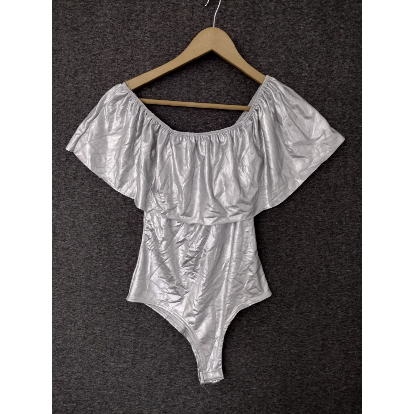 Vintage Codigo One Piece Bathing Suit M Off Shoulder Ruffles Silver Cheeky Womens Size M / US 6-8 / IT 42-44 - 2 Thumbnail
