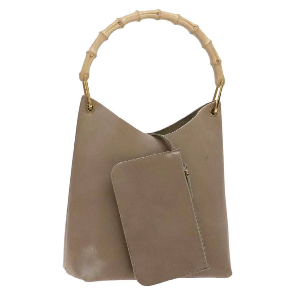 Gucci Bamboo Shoulder Bag Leather Beige Gold 001 1553 1880 Auth Ba1240 in Beige/Gold, Women's