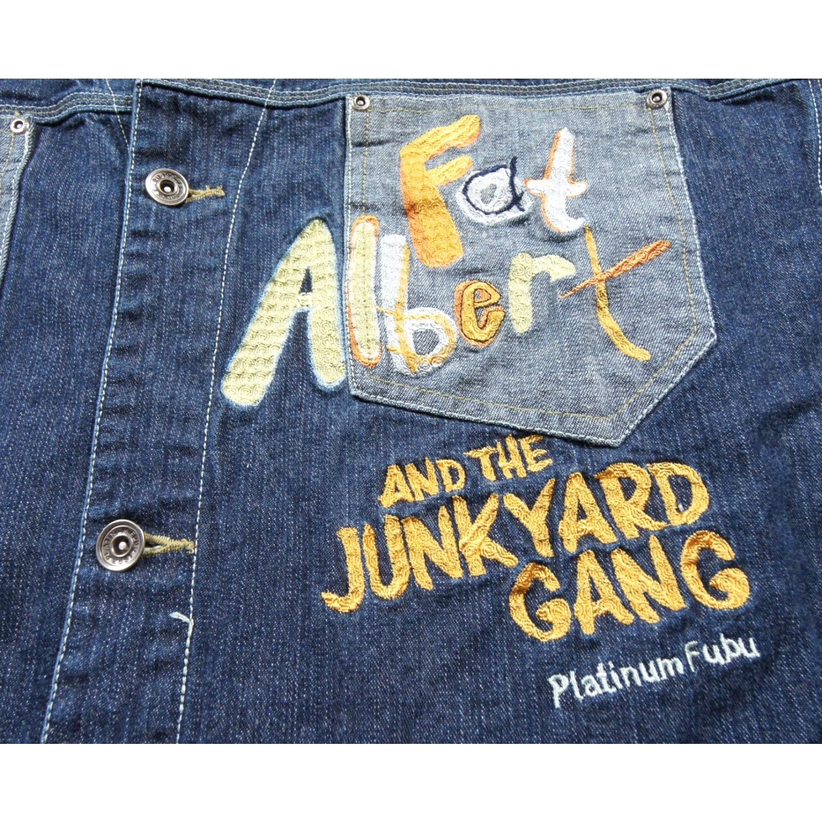 Fubu VINTAGE Fat Albert Jacket Mens 3XL Blue Denim FUBU Bomber Jacket Hip Hop 90s Y2K Men Size US 39 - 2 Thumbnail