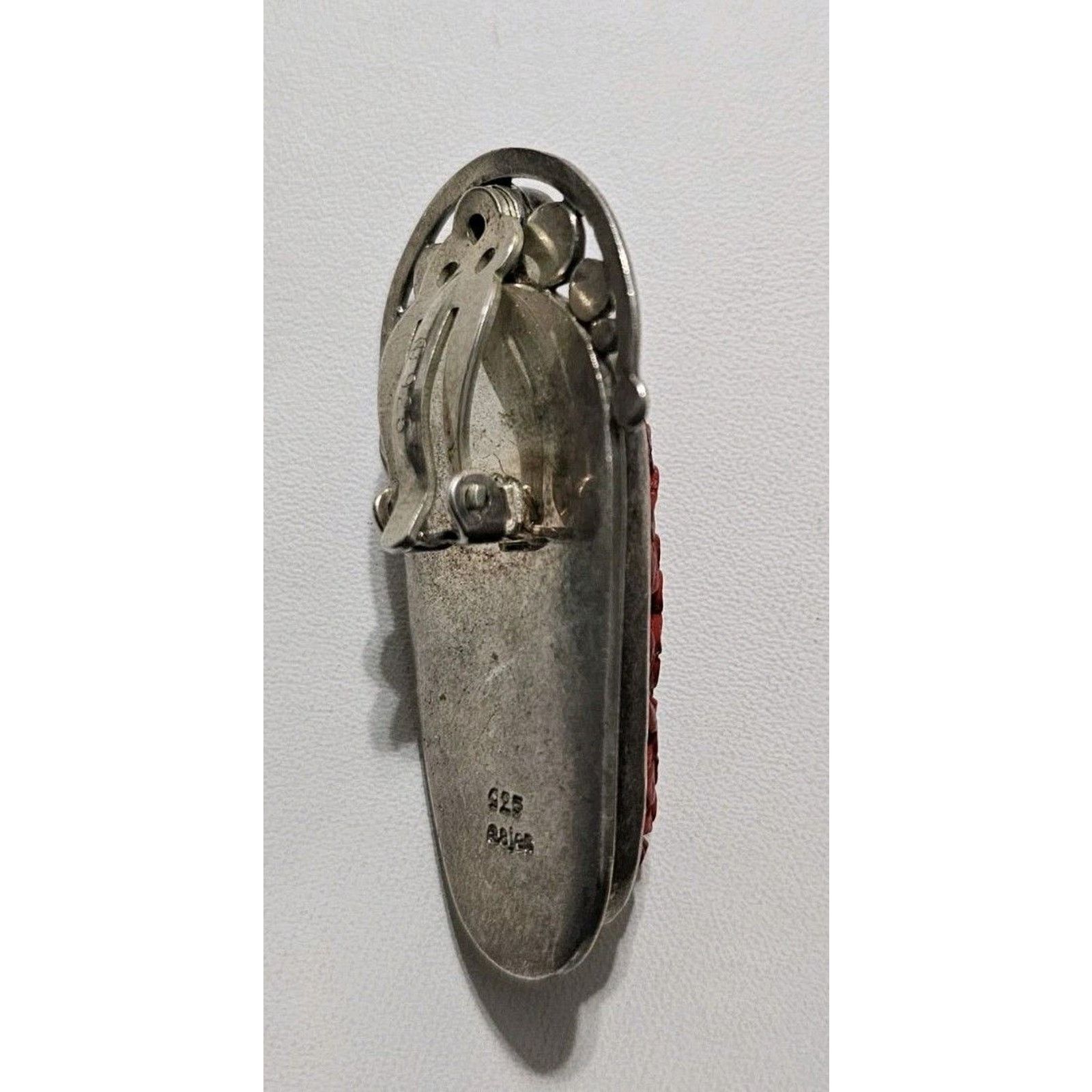 Other Vintage Sajen Silver Carved Cinnabar Garnet Clip On Earrings Size ONE SIZE - 7 Thumbnail
