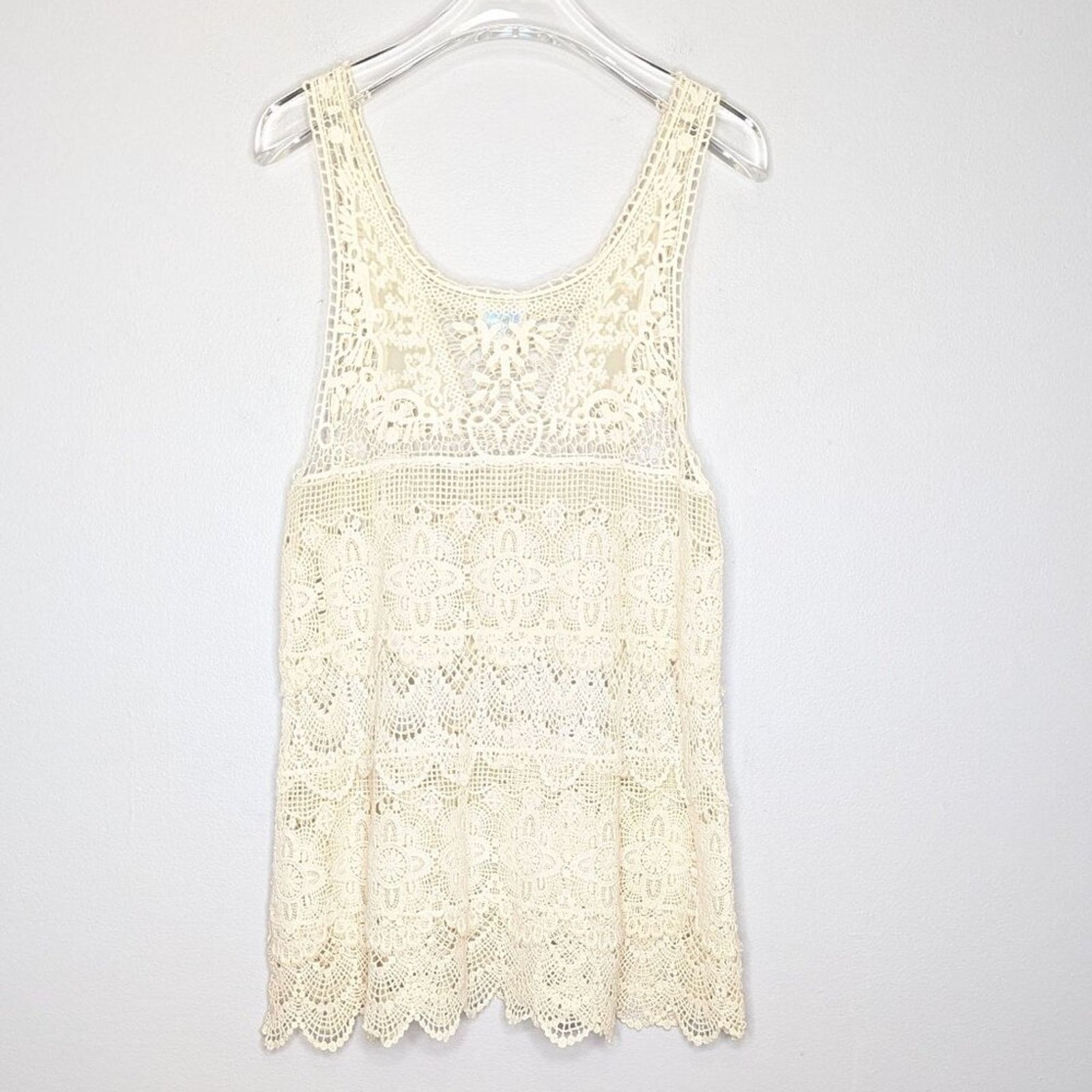 Free People Free People Intimately Cream Crochet Lace Scoop Neck Tank Size S / US 4 / IT 40 - 2 Thumbnail