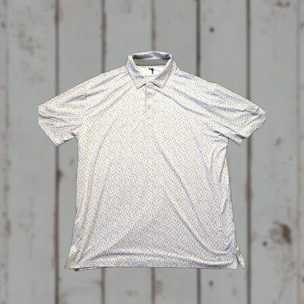 Vintage AndersonOrd Polo Shirt Mens XL White Pattern Golf Performance Lightweight Moisture Wicking Polo Shirt Size US XL / EU 56 / 4 - 1 Thumbnail
