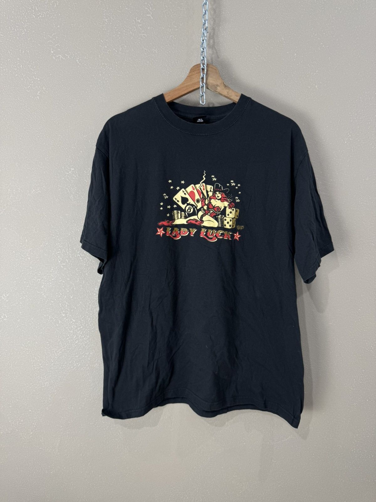 Vintage 2000s Lucky cards Hot Lady Hot Black T-Shirt Size US L / EU 52-54 / 3 - 1 Thumbnail