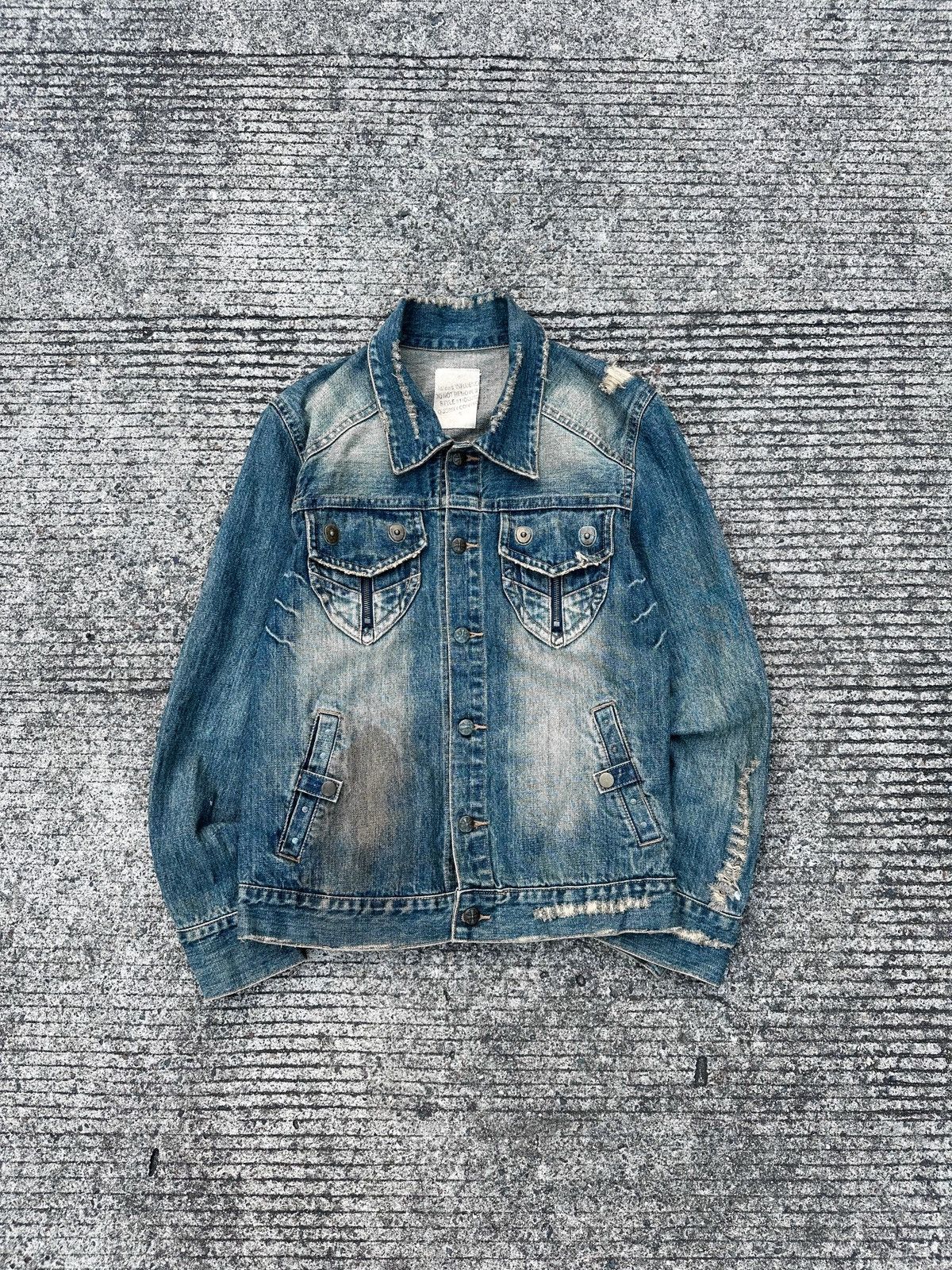 If Six Was Nine × Japanese Brand × Tornado Mart 2000’s Midas Damage Washed Denim Jacket Size US L / EU 52-54 / 3 - 4 Thumbnail