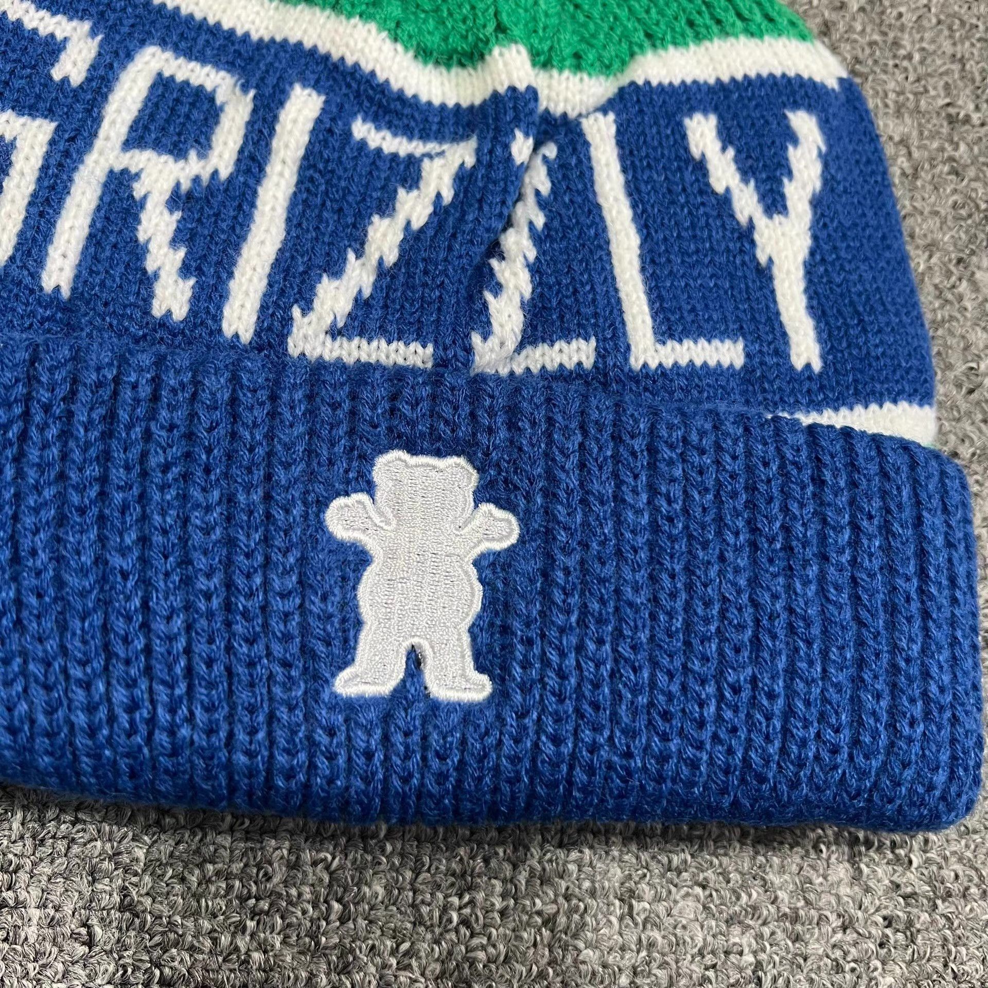 Grizzly Griptape Grizzly Griptape bear embroidered knit pom beanie Q7 Size ONE SIZE - 8 Thumbnail