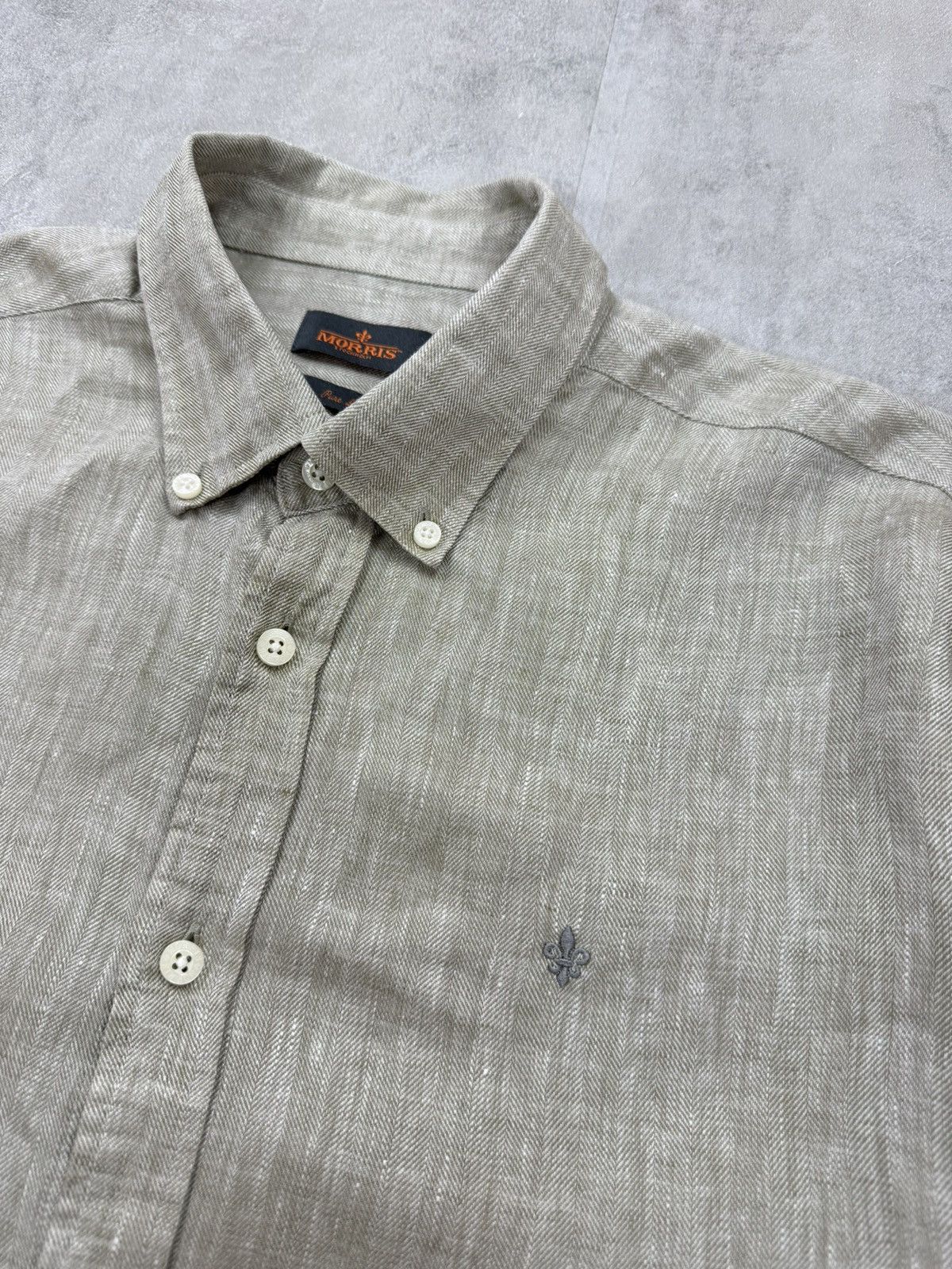 Morris MORRIS Pure Linen Shirt Herringbone Button Up Long Sleeve Size US L / EU 52-54 / 3 - 2 Thumbnail