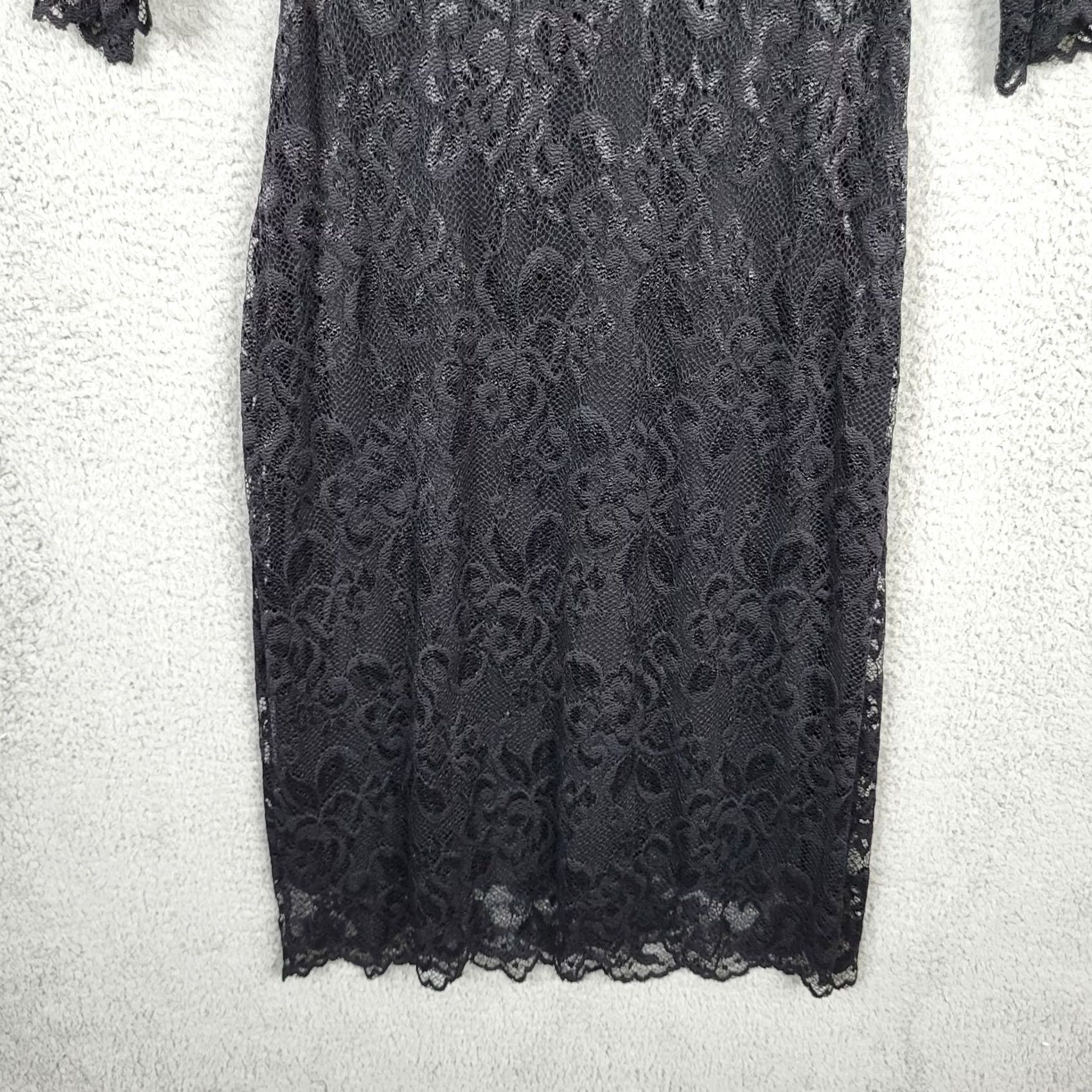 Vintage TIFFANY ROSE MATERNITY Women's Lace Cocktail Dress Scalloped Hem Black Round Neck Above the Knee A-Line Size XS / US 0-2 / IT 36-38 - 5 Thumbnail
