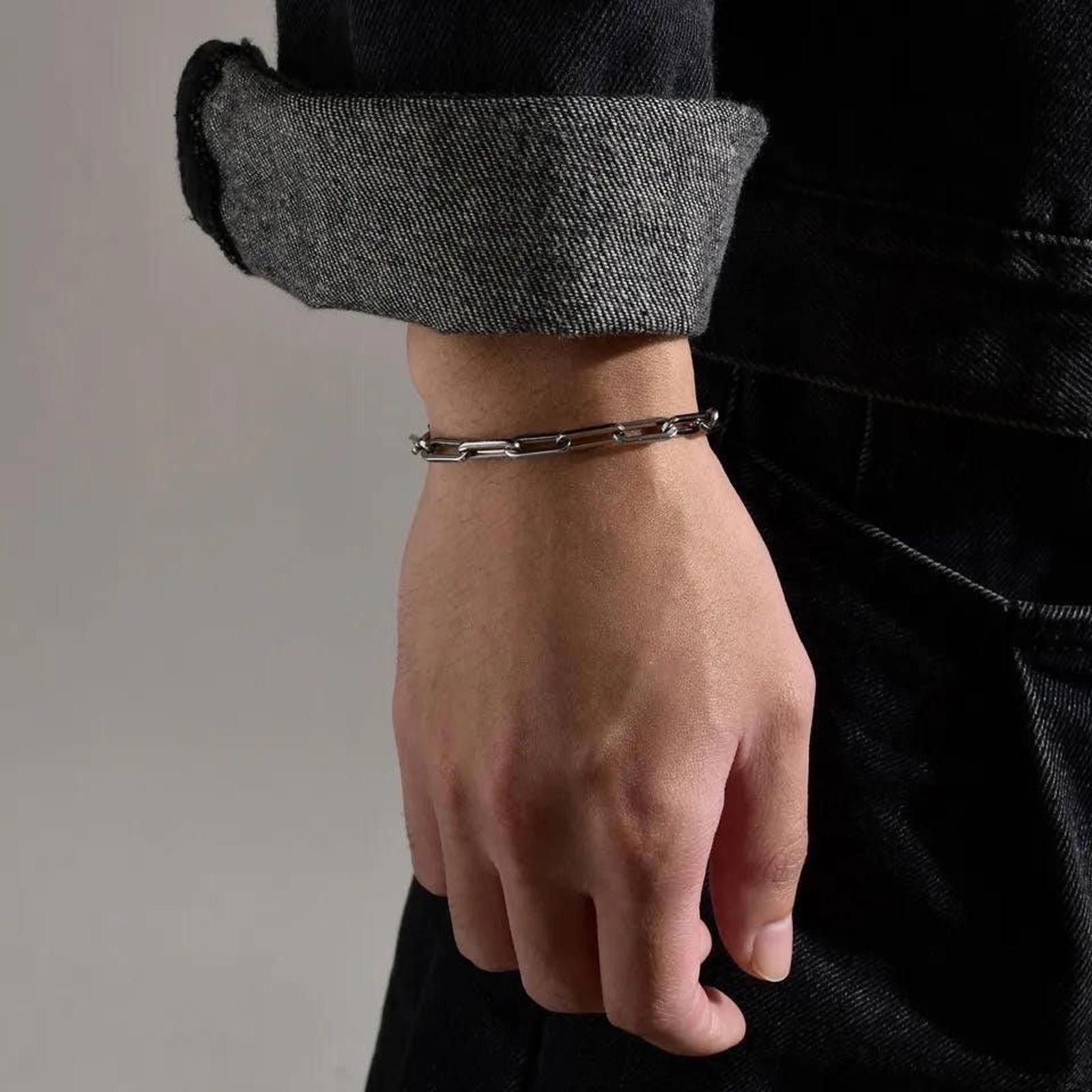 Jewelry Chain Link Silver Bracelet, Men's