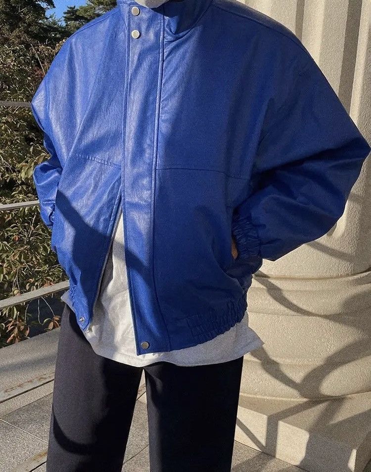 Japanese Brand × Vintage Vintage Streetwear Blue PU Leather Jacket Size US L / EU 52-54 / 3 - 6 Thumbnail