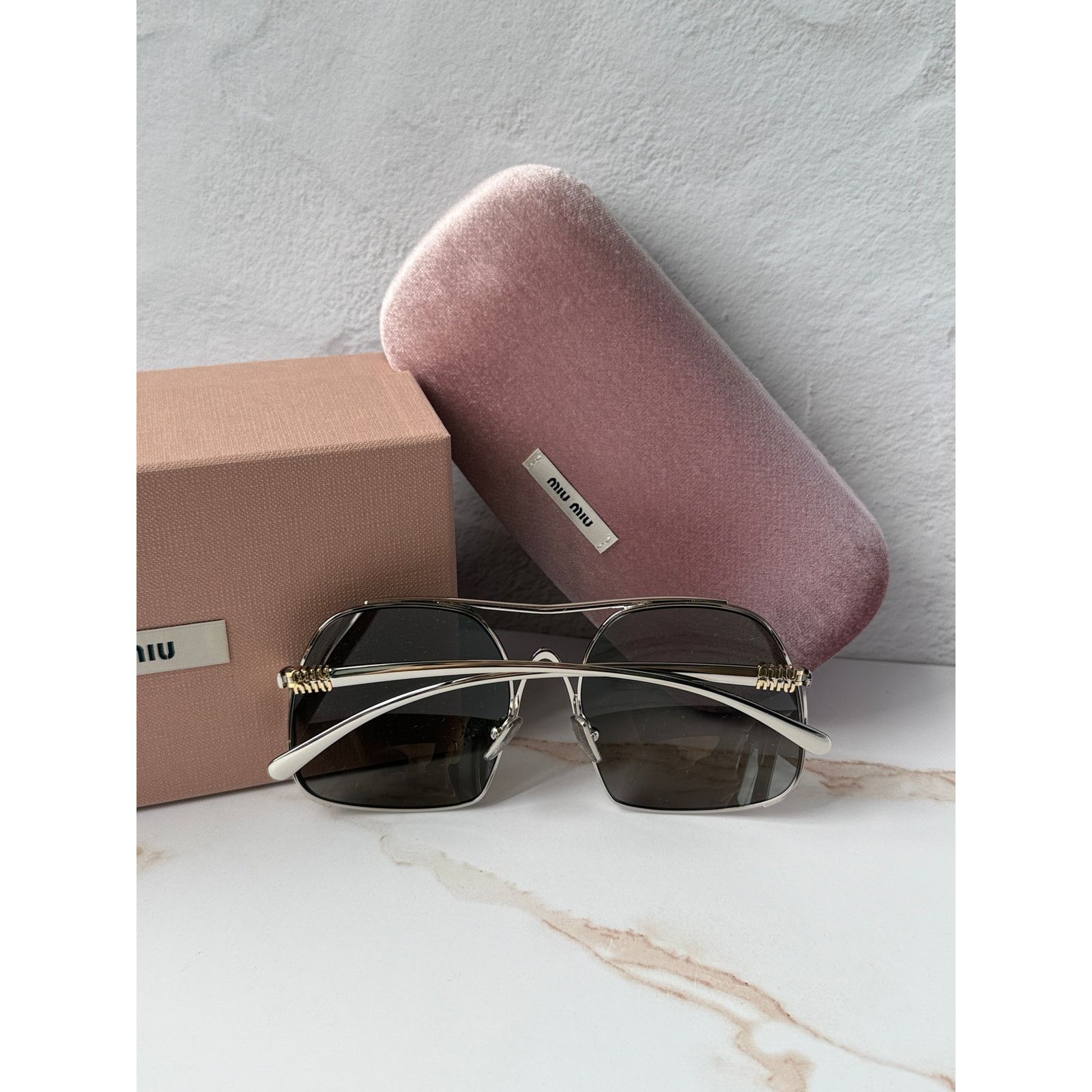 Miu Miu NEW Miu Miu MU A55S Silver Oversized Aviator Sunglasses $637 Size ONE SIZE - 3 Thumbnail