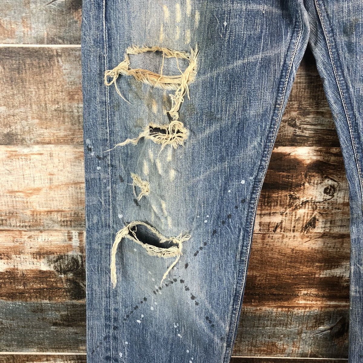 Edwin DLL Edwin Blue Stripe Distressed Denim Pants #C006 Size US 31 - 9 Thumbnail