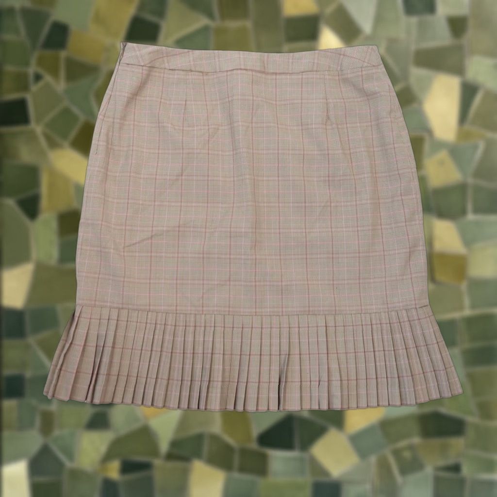 Pinko VINTAGE Versailles Plaid Pleated Knee Length Skirt 12 Women Tan Pink High Rise Spring Fall Summer Casual Workwear Skirt Size 34" / US 12 / IT 48 - 1 Thumbnail
