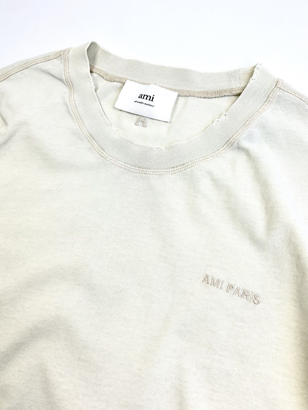 AMI AMI Paris Distressed Heart Logo Beige Basic Tee Vintage Size US XL / EU 56 / 4 - 3 Thumbnail
