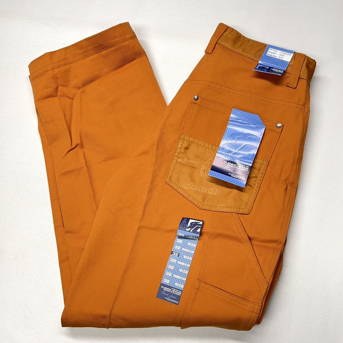 Clench × Vintage VTG Clench Jeans Orange Carpenter Denim Wide Baggy Skater Size US 32 / EU 48 - 1 Thumbnail