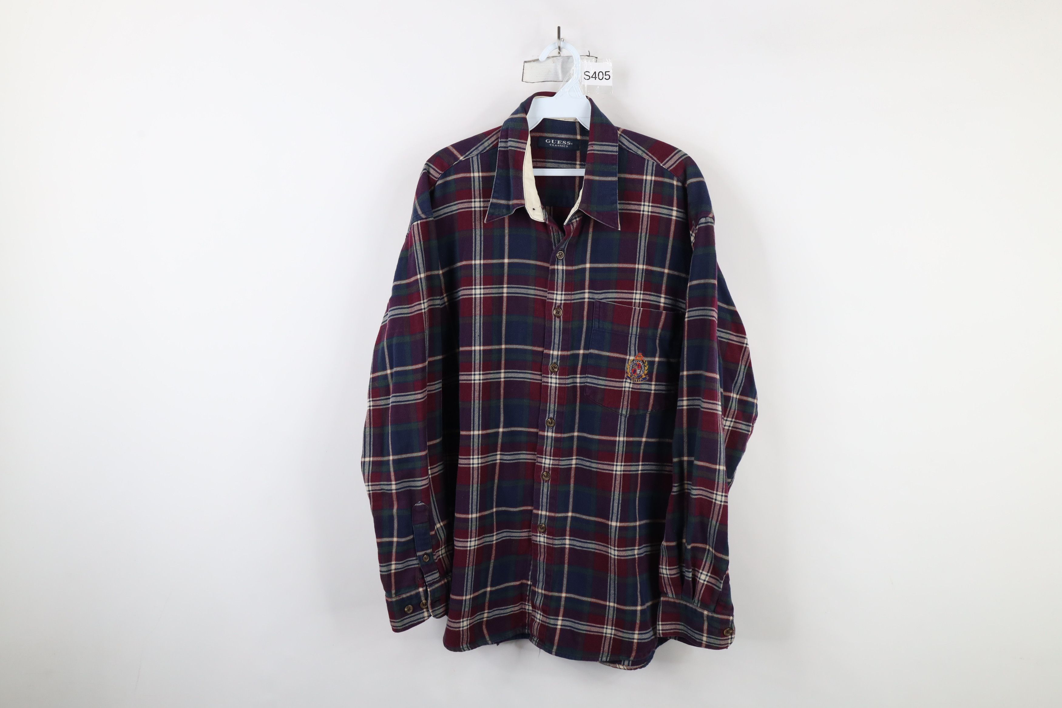 Guess × Vintage Vintage 90s Guess Spell Out Crest Flannel Button Shirt Plaid Size US L / EU 52-54 / 3 - 1 Thumbnail
