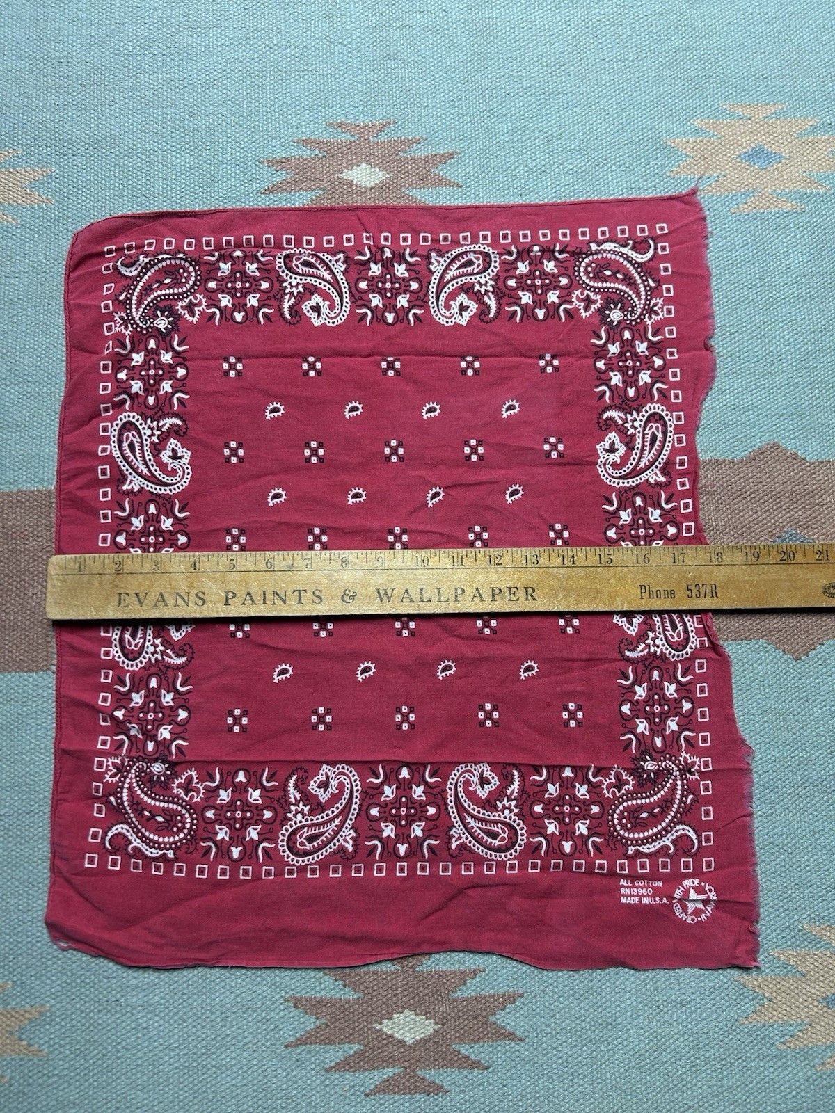 Vintage Vintage cotton bandana handkerchief paisley geometric soft Size ONE SIZE - 5 Thumbnail