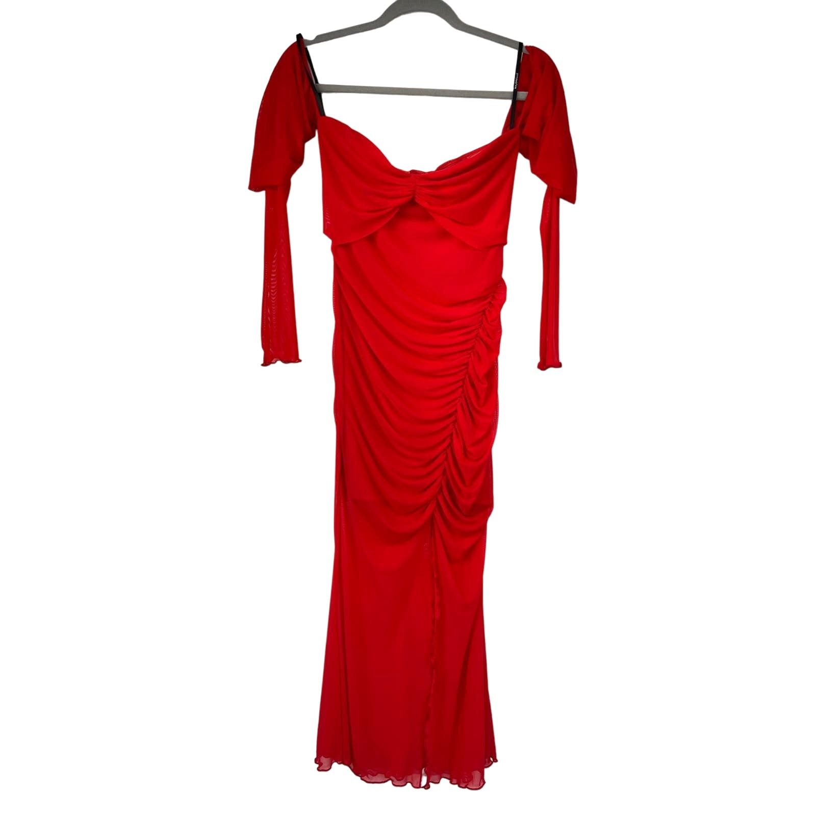 Other Majorelle | Elise Cherry Red Mesh Ruched Midi Dress S Size S / US 4 / IT 40 - 2 Thumbnail