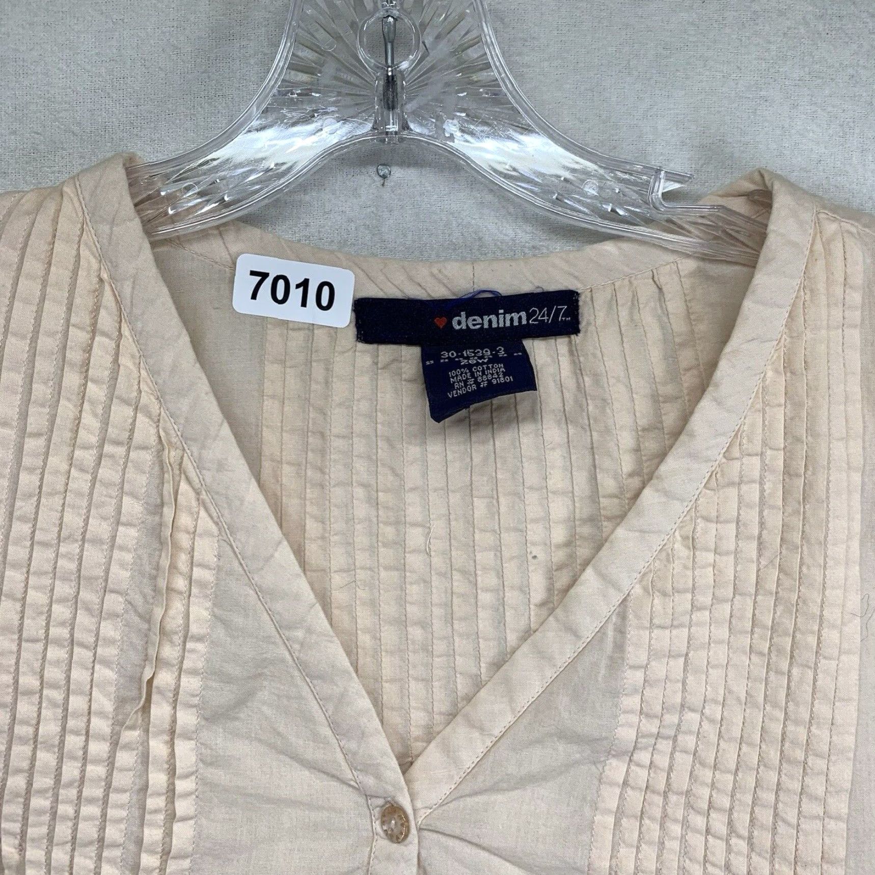 Denime VINTAGE Denim Women’s Tunic Blouse 26W Plus Size Light Peach Cotton V-Neck 3/4 Sleeves Bohemian Casual Size 4XL / US 24-26 - 3 Thumbnail